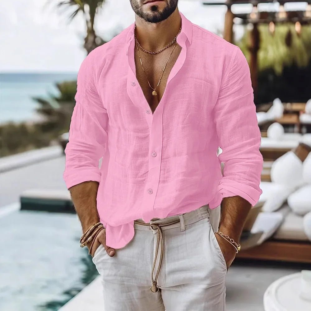 Cotton Linen Shirt for Men Summer Beach Style Solid Color Single Breasted Breathable Shirts Lightweight Stylish Button Tops - StepByStepNow
