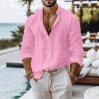 Cotton Linen Shirt for Men Summer Beach Style Solid Color Single Breasted Breathable Shirts Lightweight Stylish Button Tops - StepByStepNow