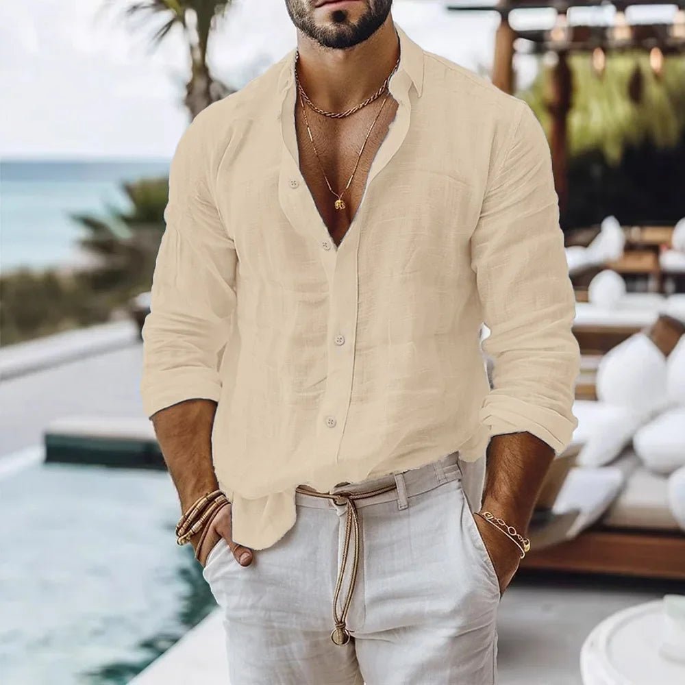 Cotton Linen Shirt for Men Summer Beach Style Solid Color Single Breasted Breathable Shirts Lightweight Stylish Button Tops - StepByStepNow