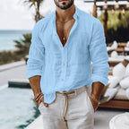 Cotton Linen Shirt for Men Summer Beach Style Solid Color Single Breasted Breathable Shirts Lightweight Stylish Button Tops - StepByStepNow