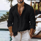 Cotton Linen Shirt for Men Summer Beach Style Solid Color Single Breasted Breathable Shirts Lightweight Stylish Button Tops - StepByStepNow