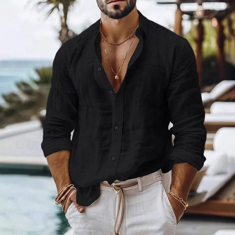 Cotton Linen Shirt for Men Summer Beach Style Solid Color Single Breasted Breathable Shirts Lightweight Stylish Button Tops - StepByStepNow