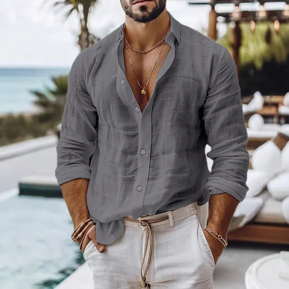 Cotton Linen Shirt for Men Summer Beach Style Solid Color Single Breasted Breathable Shirts Lightweight Stylish Button Tops - StepByStepNow