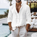 Cotton Linen Shirt for Men Summer Beach Style Solid Color Single Breasted Breathable Shirts Lightweight Stylish Button Tops - StepByStepNow