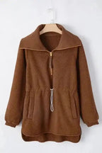 Cozy Brown Half - Zip Fleece Pullover Jacket - StepByStep