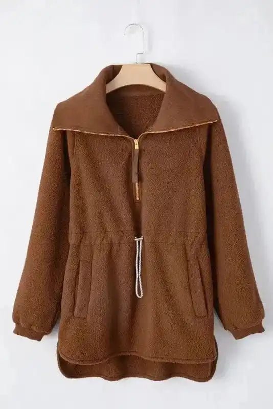 Cozy Brown Half - Zip Fleece Pullover Jacket - StepByStep