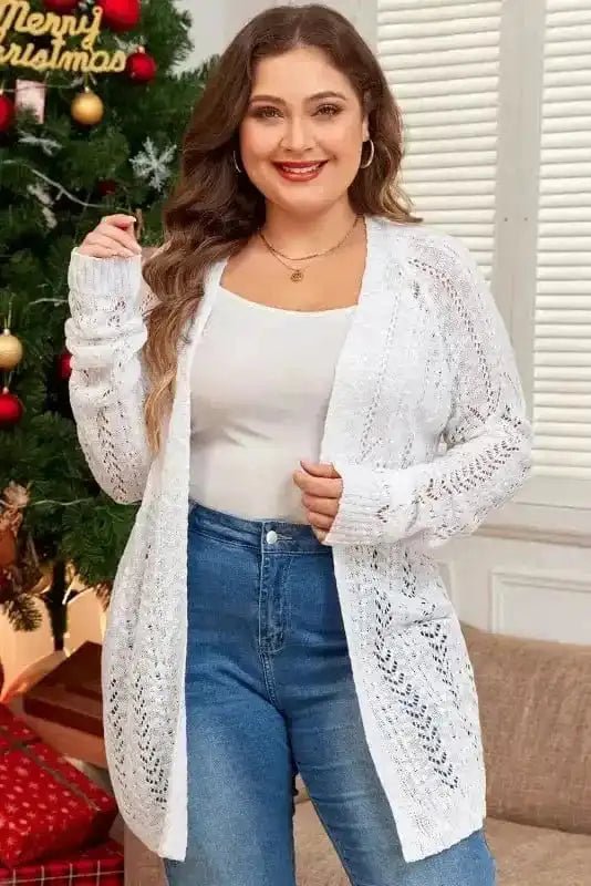 Cozy Comfort Plus Size White Eyelet Cardigan - StepByStep
