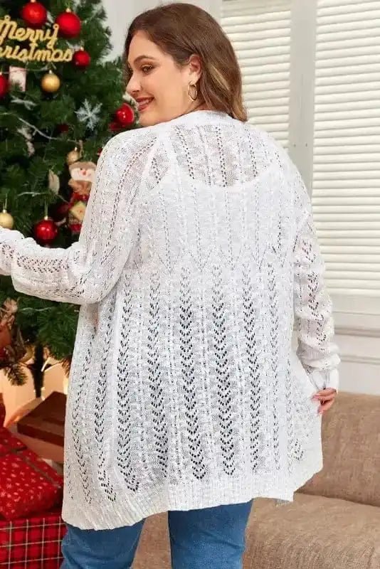 Cozy Comfort Plus Size White Eyelet Cardigan - StepByStep