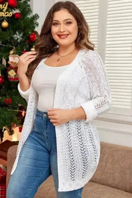 Cozy Comfort Plus Size White Eyelet Cardigan - StepByStep