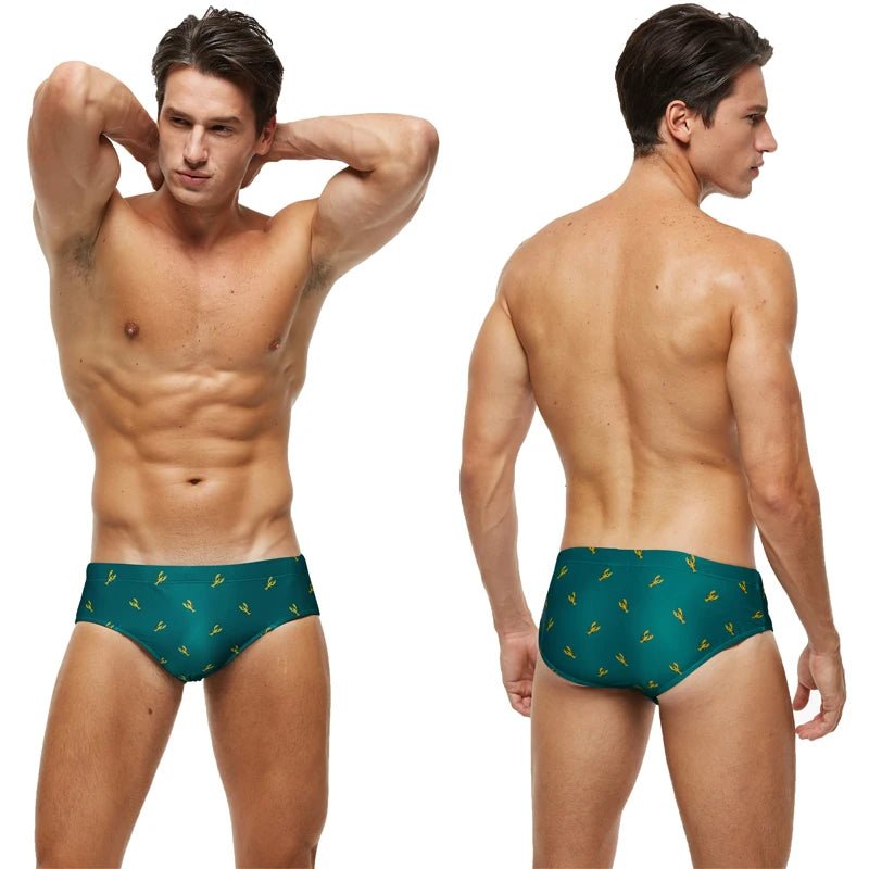Datifer Summer 2026 Men Shorts Gym Low Waist Sexy Print Swim Brief Removed Pad Surfing Swimsuit Shorts Multicolor - StepByStepNow