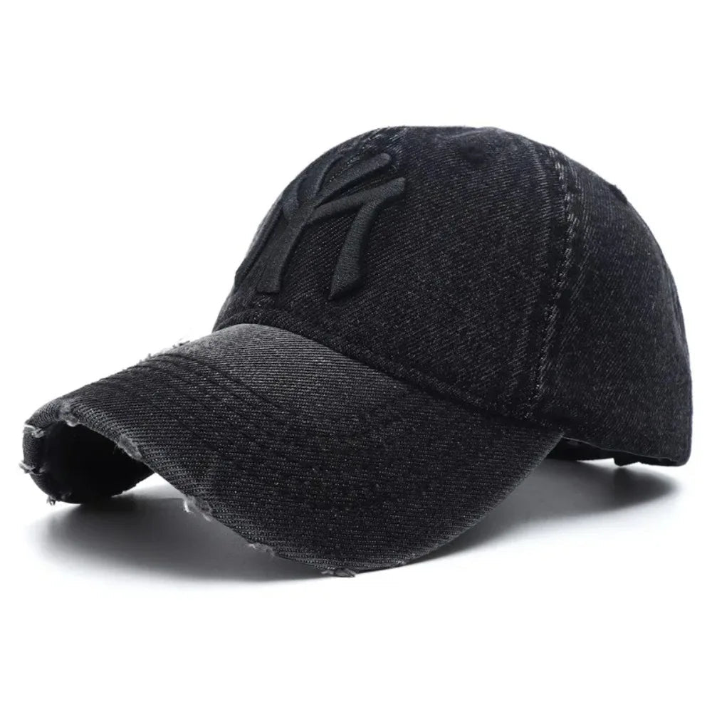 Denim Fabric Washed Denim Baseball Cap Washable Non Fading Black Vintage Y2k Dad Hats Soft Breathable Soft Top Sunshade Hat - StepByStepNow
