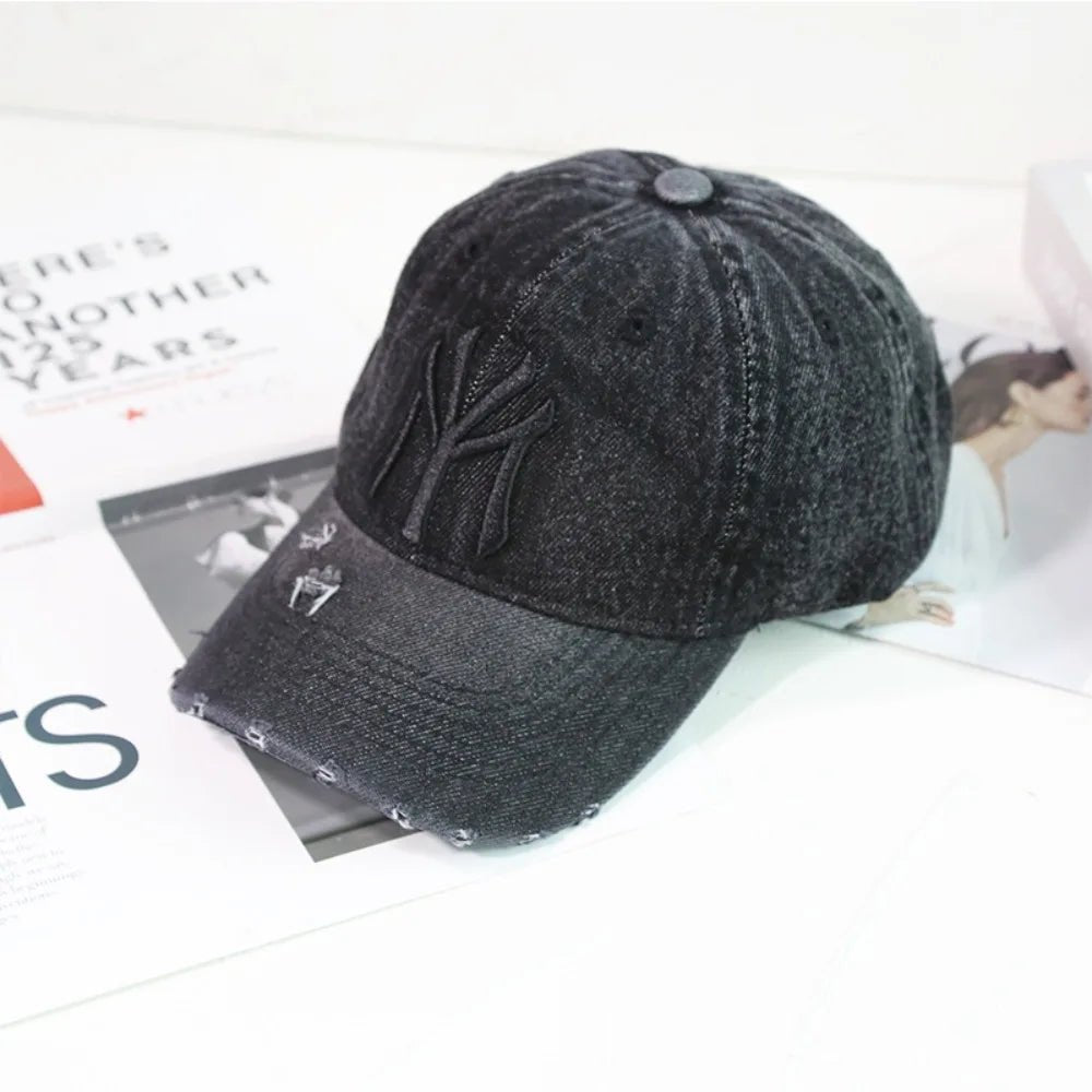 Denim Fabric Washed Denim Baseball Cap Washable Non Fading Black Vintage Y2k Dad Hats Soft Breathable Soft Top Sunshade Hat - StepByStepNow