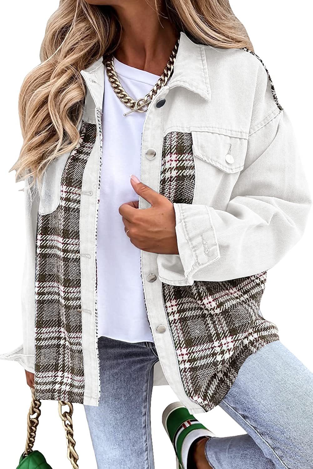 Denim Jacket Long Sleeve Plaid Button Down Shirt - StepByStepNow