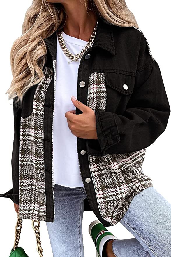 Denim Jacket Long Sleeve Plaid Button Down Shirt - StepByStepNow