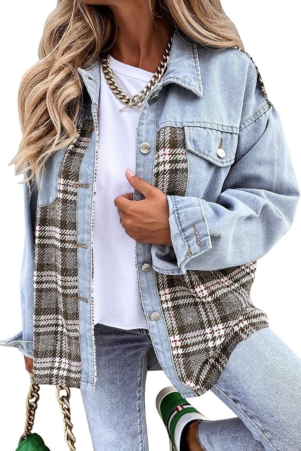 Denim Jacket Long Sleeve Plaid Button Down Shirt - StepByStepNow