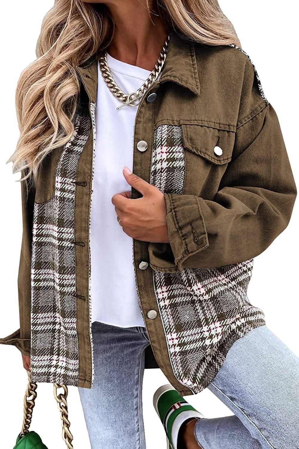 Denim Jacket Long Sleeve Plaid Button Down Shirt - StepByStepNow