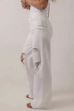 Distressed Straight Leg Jeans - White - StepByStep