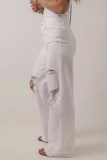 Distressed Straight Leg Jeans - White - StepByStep