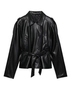 Giacca in pelle retro' con cintura - StepByStepNow