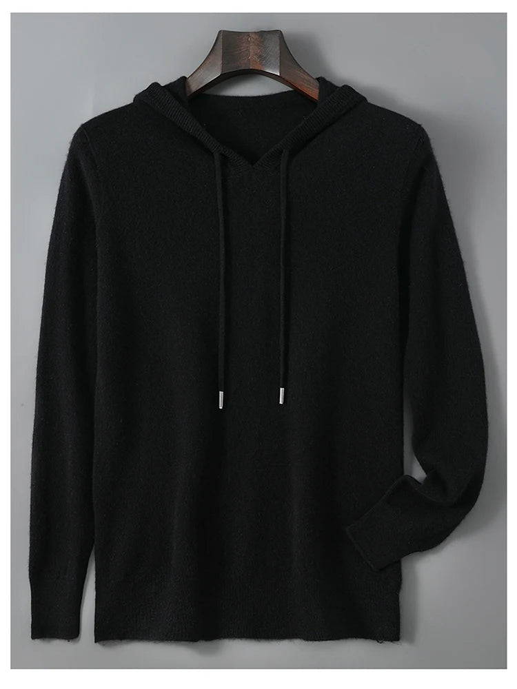 DjzDsm Autunno Inverno Maglione da uomo 100% lana merino Pullover con cappuccio spesso Maglieria morbida Casual Comfort Abbigliamento in lana Top - StepByStepNow