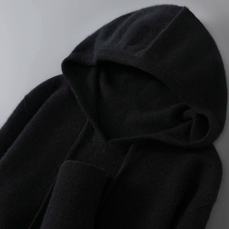 DjzDsm Autunno Inverno Maglione da uomo 100% lana merino Pullover con cappuccio spesso Maglieria morbida Casual Comfort Abbigliamento in lana Top - StepByStepNow