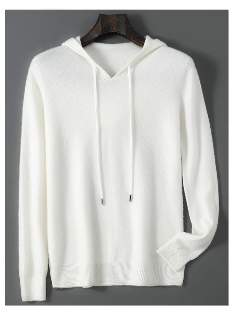 DjzDsm Autunno Inverno Maglione da uomo 100% lana merino Pullover con cappuccio spesso Maglieria morbida Casual Comfort Abbigliamento in lana Top - StepByStepNow