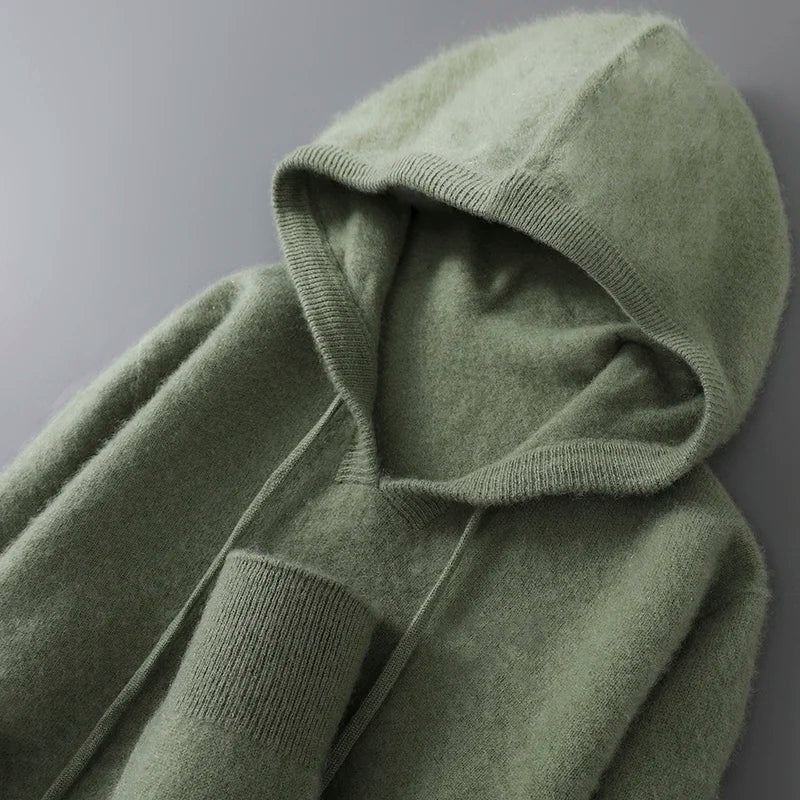 DjzDsm Autunno Inverno Maglione da uomo 100% lana merino Pullover con cappuccio spesso Maglieria morbida Casual Comfort Abbigliamento in lana Top - StepByStepNow