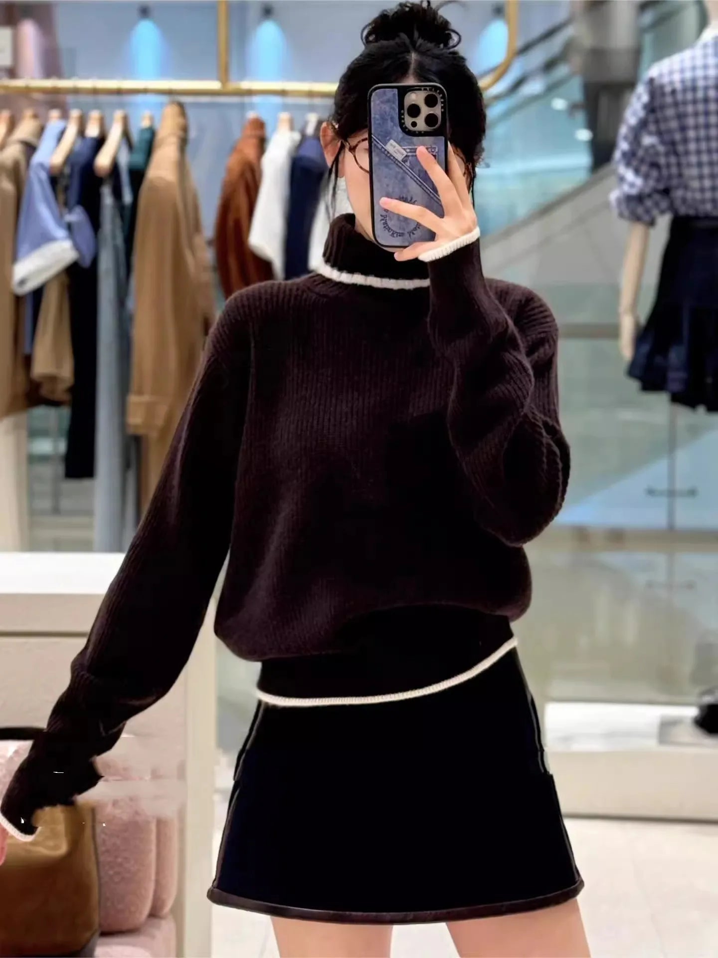 Dolcevita da donna in 2 colori con finiture in colore a contrasto maglione lavorato a maglia manica lunga 2025 autunno donna che tocca il fondo maglieria pullover - StepByStepNow