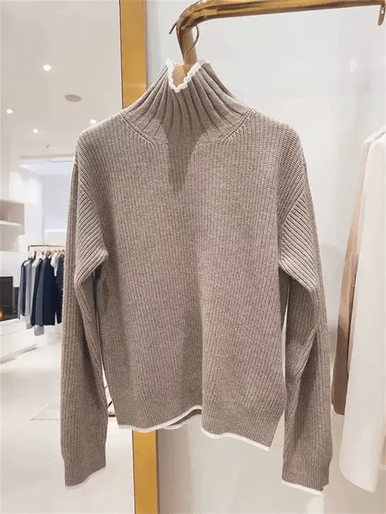 Dolcevita da donna in 2 colori con finiture in colore a contrasto maglione lavorato a maglia manica lunga 2025 autunno donna che tocca il fondo maglieria pullover - StepByStepNow