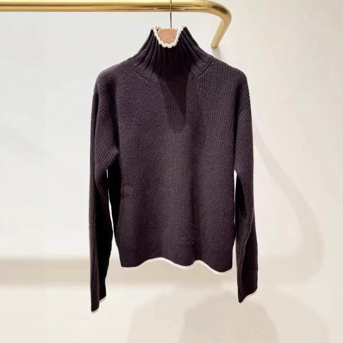 Dolcevita da donna in 2 colori con finiture in colore a contrasto maglione lavorato a maglia manica lunga 2025 autunno donna che tocca il fondo maglieria pullover - StepByStepNow