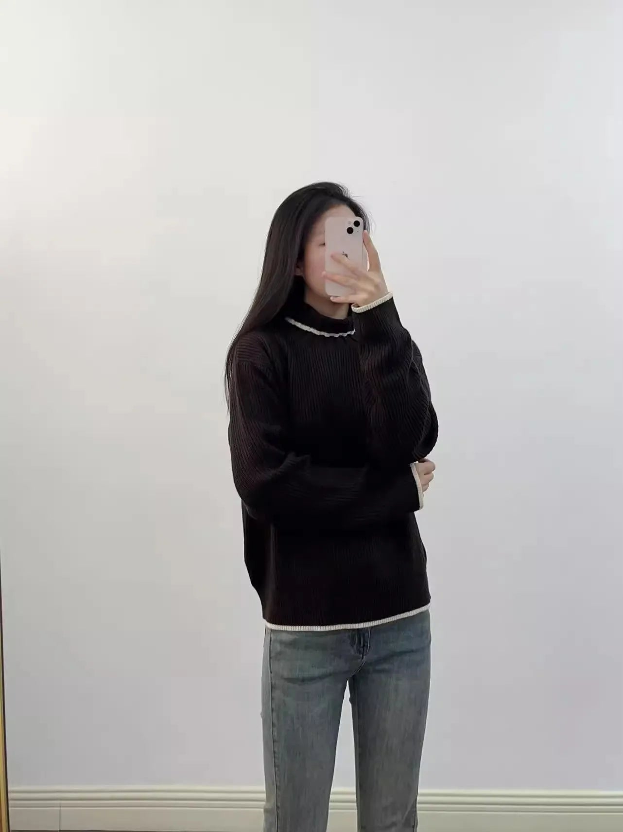 Dolcevita da donna in 2 colori con finiture in colore a contrasto maglione lavorato a maglia manica lunga 2025 autunno donna che tocca il fondo maglieria pullover - StepByStepNow