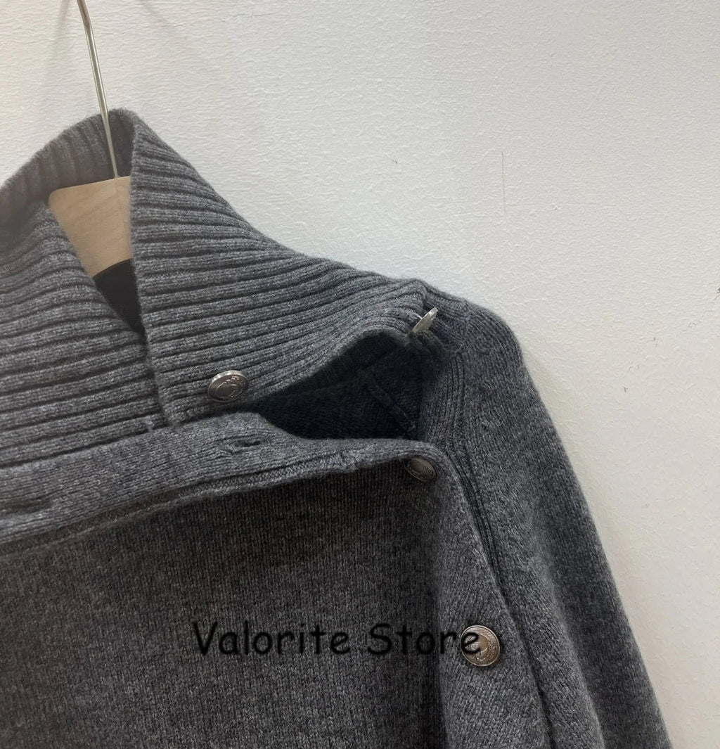 Donna 100% Cashmere lavorato a maglia maglione a collo alto spalla abbottonata pullover a maniche lunghe spalla bassa maglieria di alta qualità 2025FW - StepByStepNow