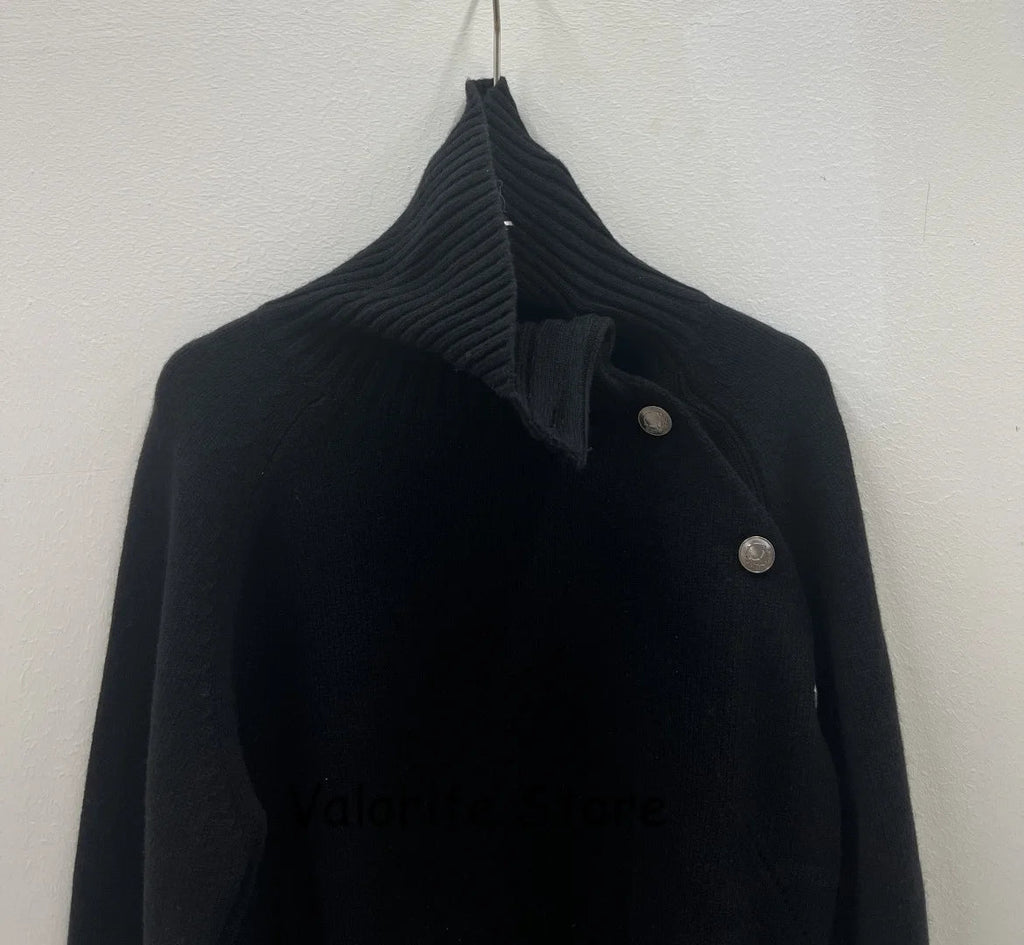 Donna 100% Cashmere lavorato a maglia maglione a collo alto spalla abbottonata pullover a maniche lunghe spalla bassa maglieria di alta qualità 2025FW - StepByStepNow