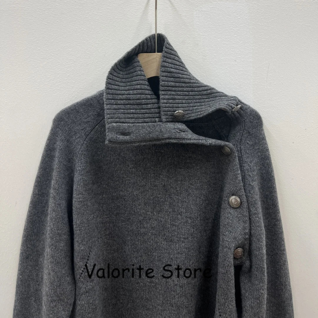 Donna 100% Cashmere lavorato a maglia maglione a collo alto spalla abbottonata pullover a maniche lunghe spalla bassa maglieria di alta qualità 2025FW - StepByStepNow