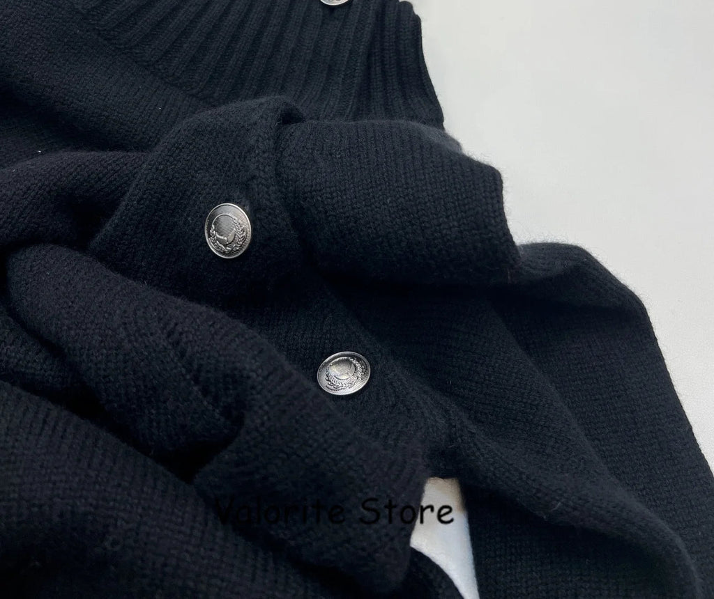 Donna 100% Cashmere lavorato a maglia maglione a collo alto spalla abbottonata pullover a maniche lunghe spalla bassa maglieria di alta qualità 2025FW - StepByStepNow