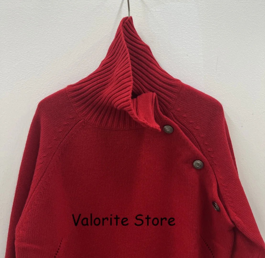 Donna 100% Cashmere lavorato a maglia maglione a collo alto spalla abbottonata pullover a maniche lunghe spalla bassa maglieria di alta qualità 2025FW - StepByStepNow