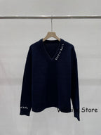 Donna 2025FW Grigio Bianco Navy Cashmere Pullover Scollo a V Lettere Ricamo Maniche lunghe Moda Maglieria Polsini Rotolo - StepByStepNow