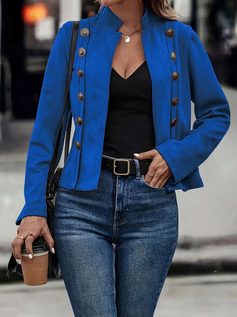 Double - row Metal Buckle Deerskin Velvet Retro Long - sleeved Coat - StepByStepNow