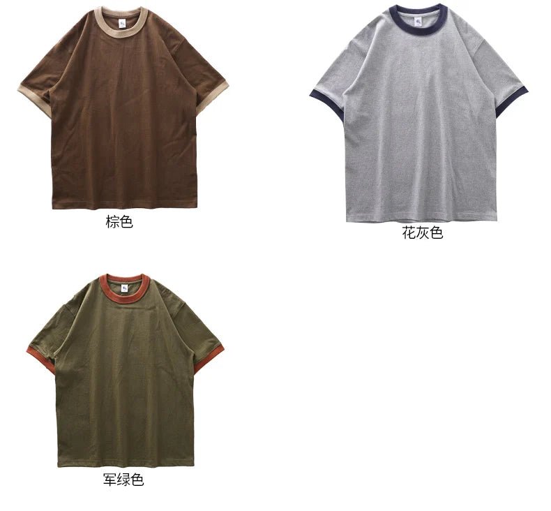 DUKEEN 320G Heavyweight Color - Blocked Patchwork Men's T-Shirt Summer 100% Cotton Solid Color Short Sleeve Basic Tops - StepByStepNow