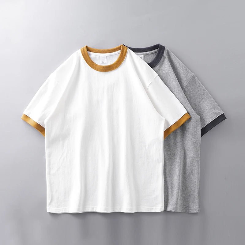 DUKEEN 320G Heavyweight Color - Blocked Patchwork Men's T-Shirt Summer 100% Cotton Solid Color Short Sleeve Basic Tops - StepByStepNow