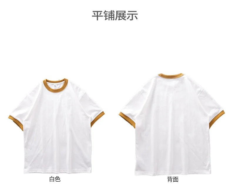 DUKEEN 320G Heavyweight Color - Blocked Patchwork Men's T-Shirt Summer 100% Cotton Solid Color Short Sleeve Basic Tops - StepByStepNow