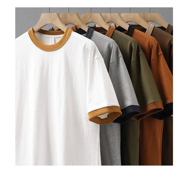 DUKEEN 320G Heavyweight Color - Blocked Patchwork Men's T-Shirt Summer 100% Cotton Solid Color Short Sleeve Basic Tops - StepByStepNow