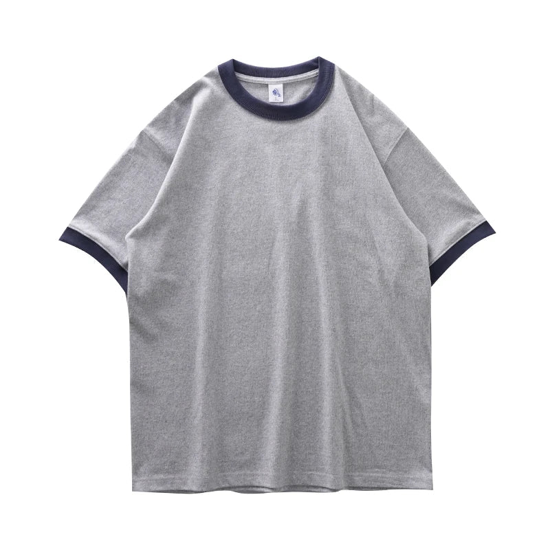 DUKEEN 320G Heavyweight Color - Blocked Patchwork Men's T-Shirt Summer 100% Cotton Solid Color Short Sleeve Basic Tops - StepByStepNow