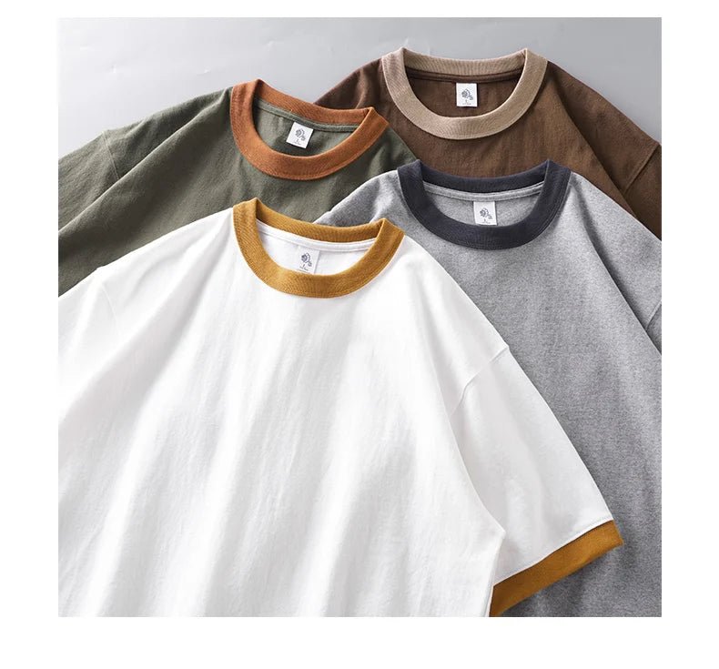 DUKEEN 320G Heavyweight Color - Blocked Patchwork Men's T-Shirt Summer 100% Cotton Solid Color Short Sleeve Basic Tops - StepByStepNow