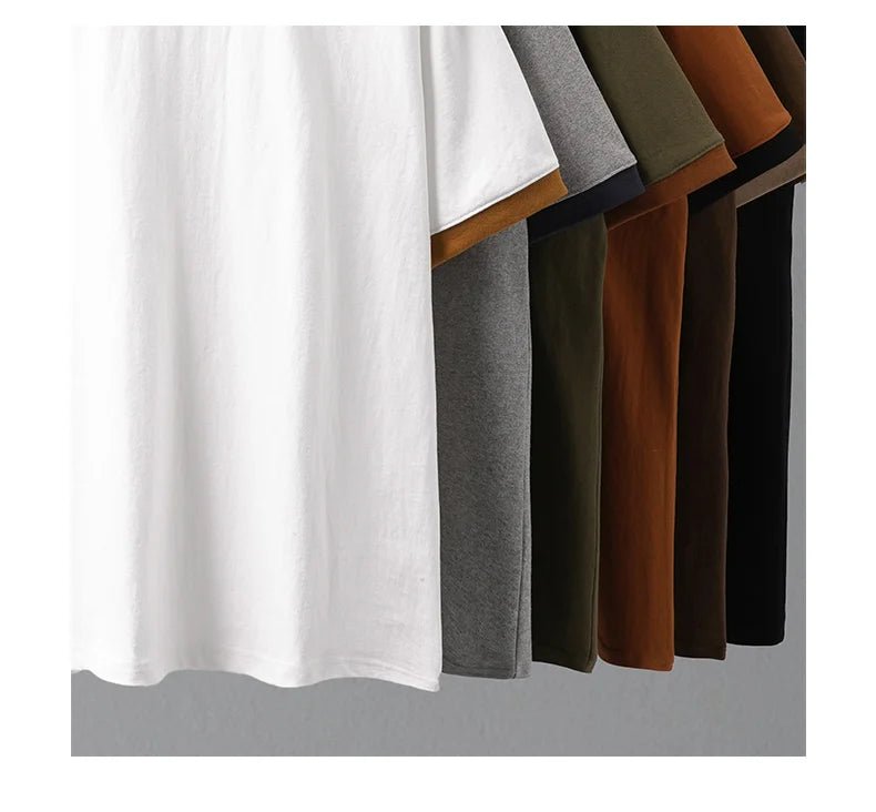DUKEEN 320G Heavyweight Color - Blocked Patchwork Men's T-Shirt Summer 100% Cotton Solid Color Short Sleeve Basic Tops - StepByStepNow