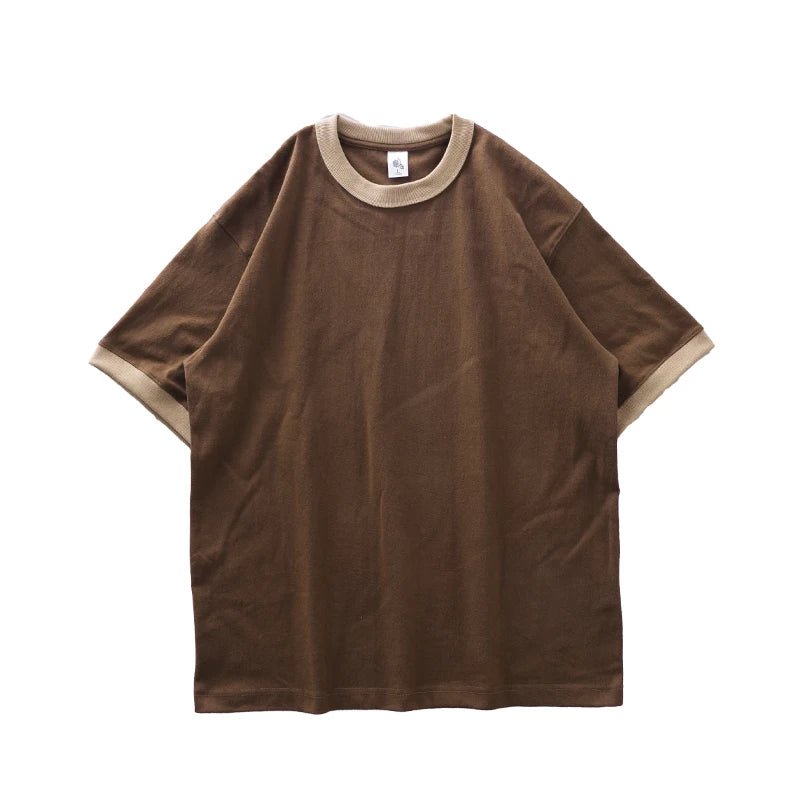 DUKEEN 320G Heavyweight Color - Blocked Patchwork Men's T-Shirt Summer 100% Cotton Solid Color Short Sleeve Basic Tops - StepByStepNow
