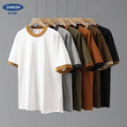DUKEEN 320G Heavyweight Color - Blocked Patchwork Men's T-Shirt Summer 100% Cotton Solid Color Short Sleeve Basic Tops - StepByStepNow