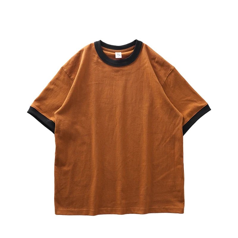 DUKEEN 320G Heavyweight Color - Blocked Patchwork Men's T-Shirt Summer 100% Cotton Solid Color Short Sleeve Basic Tops - StepByStepNow