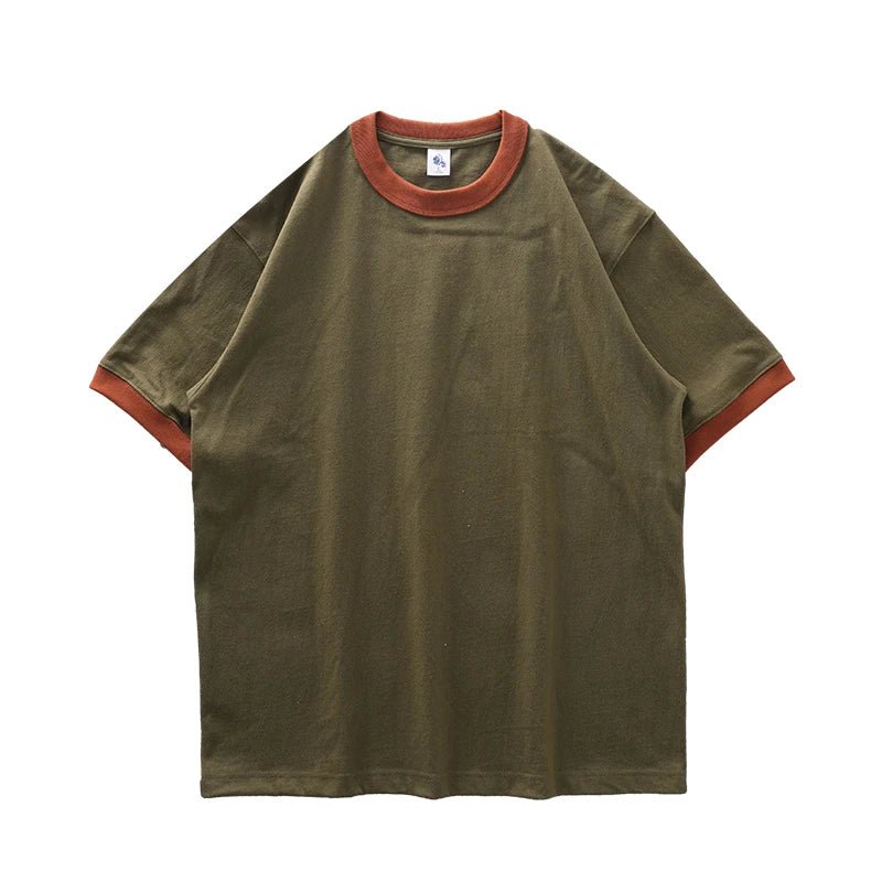 DUKEEN 320G Heavyweight Color - Blocked Patchwork Men's T-Shirt Summer 100% Cotton Solid Color Short Sleeve Basic Tops - StepByStepNow
