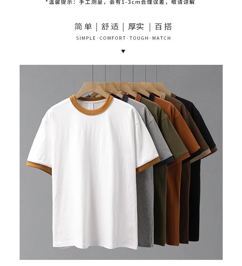 DUKEEN 320G Heavyweight Color - Blocked Patchwork Men's T-Shirt Summer 100% Cotton Solid Color Short Sleeve Basic Tops - StepByStepNow